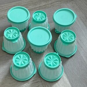 Vintage Tupperware Jel-Ette Individual Molds Set of 8 Mint Green 616 617 Kitsch